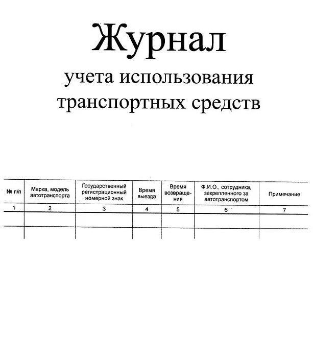 Журнал учета использования транспортных средств